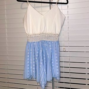 White and Light Blue Cut Out Romper